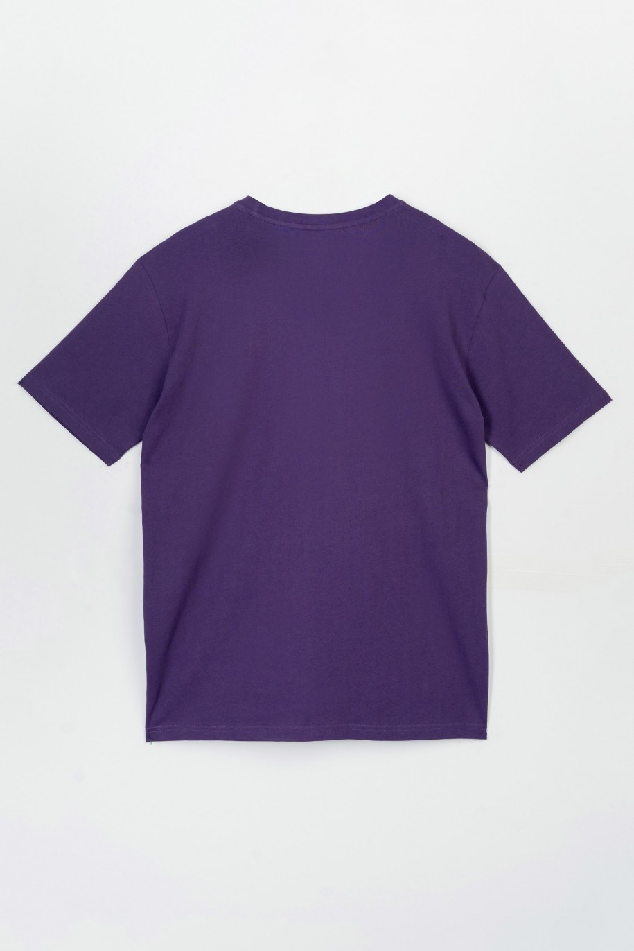 Granatowy t-shirt z kolorową grafiką z przodu - 47547