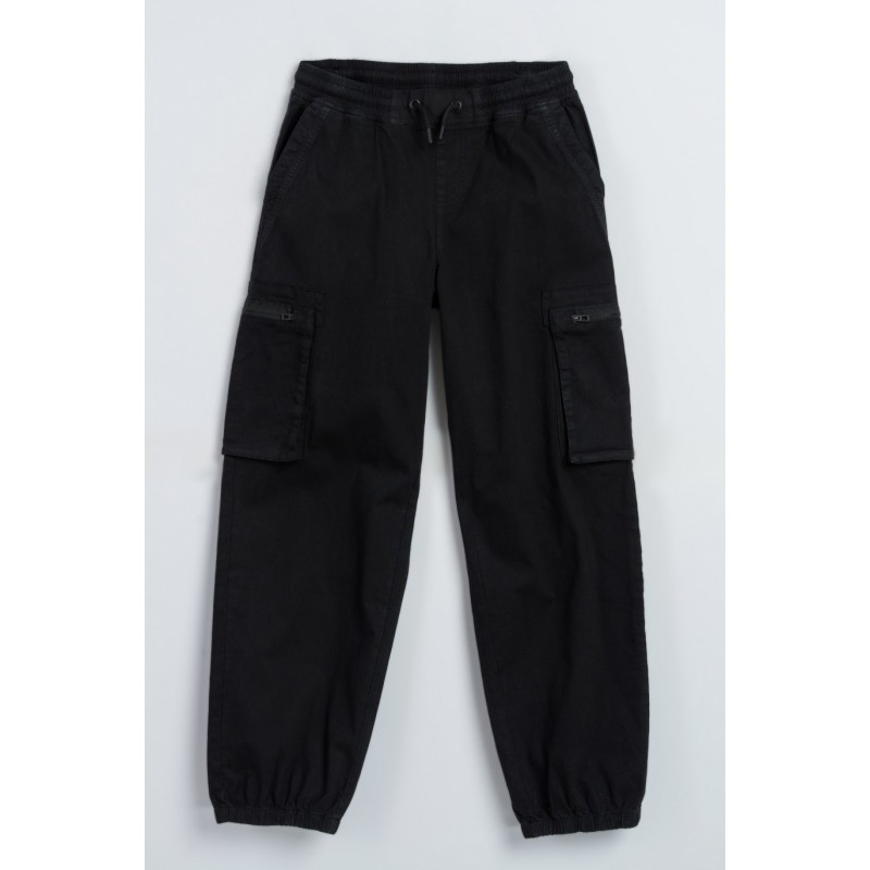 Czarne spodnie bawełniane z przestrzennymi kieszeniami - 47584