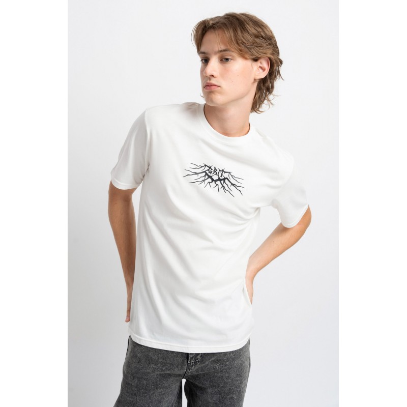 Biały t-shirt z minimalistyczną grafiką z przodu - 49024