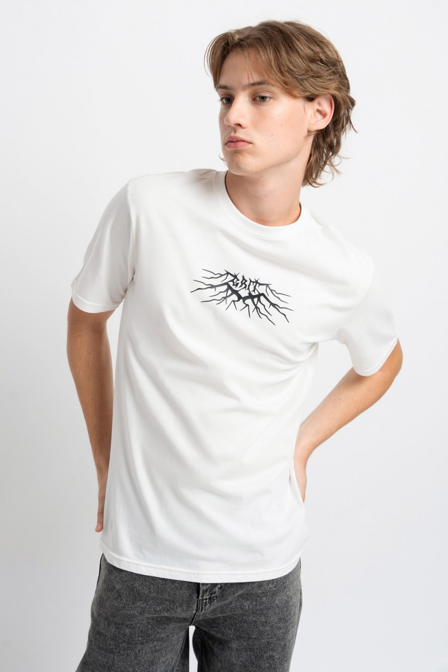 Biały t-shirt z minimalistyczną grafiką z przodu - 49024