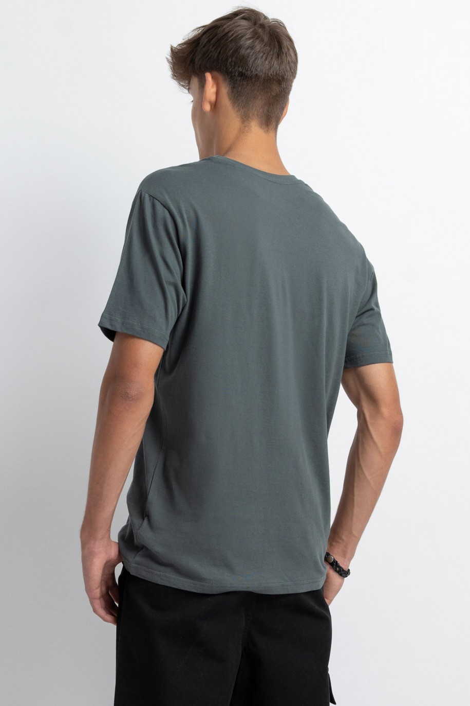 Khaki t-shirt z autorską grafika z przodu - 49141