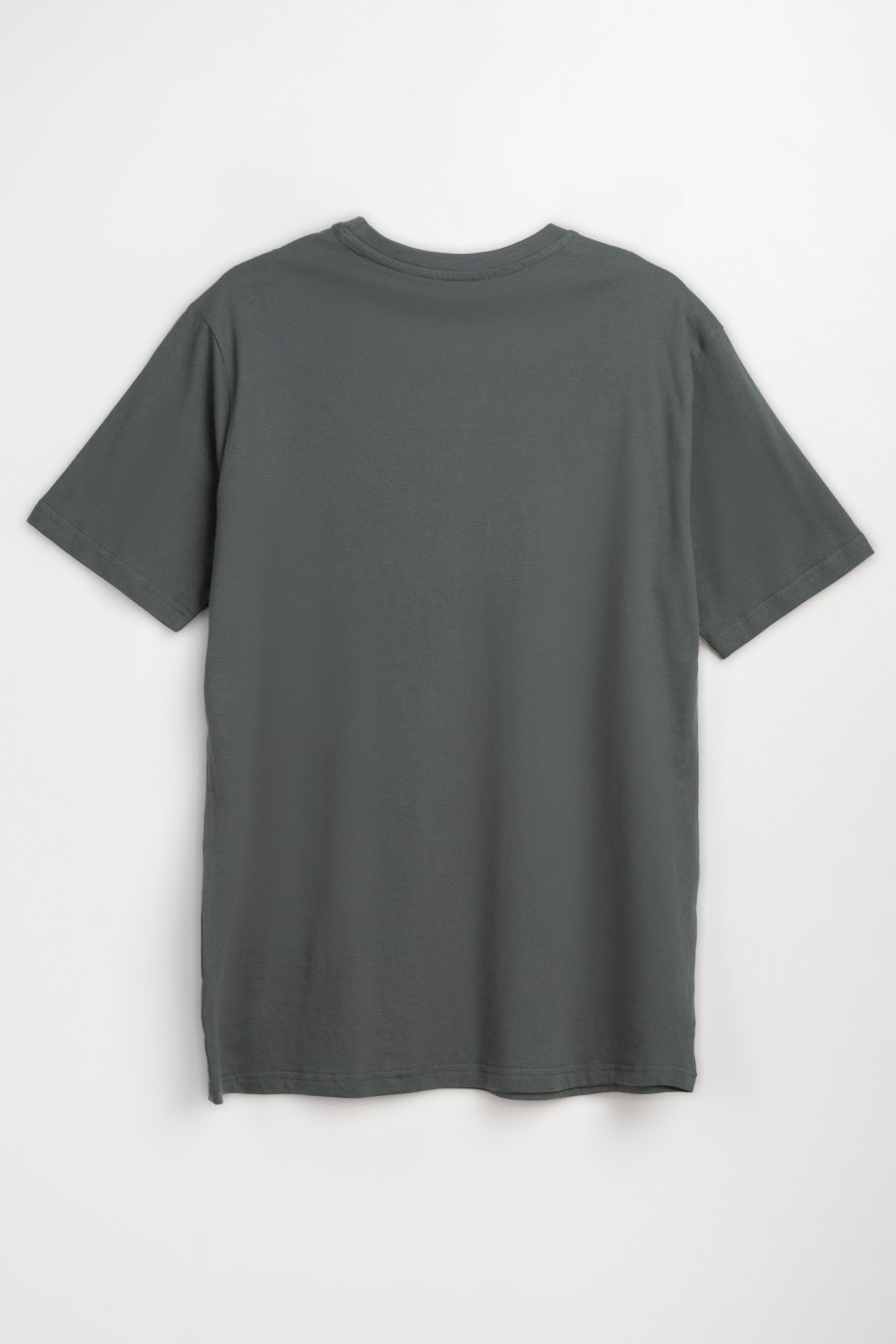 Khaki t-shirt z autorską grafika z przodu - 49144