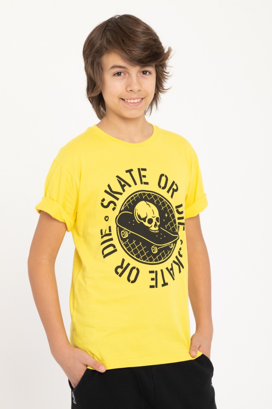żółty t-shirt dla chłopaka skate or die reporter young