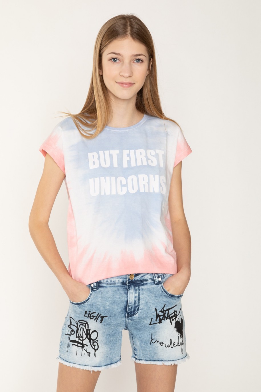 niebiesko-różowy t-shirt tie-dye dla dziewczyny reporter young