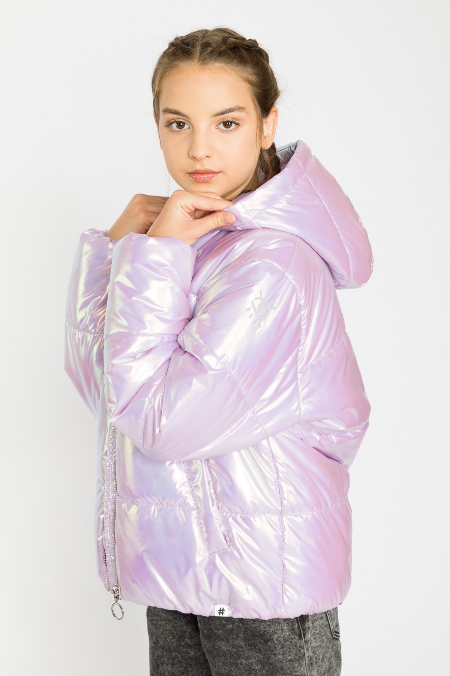 różowa połyskująca kurtka dla dziewczyny reporter young