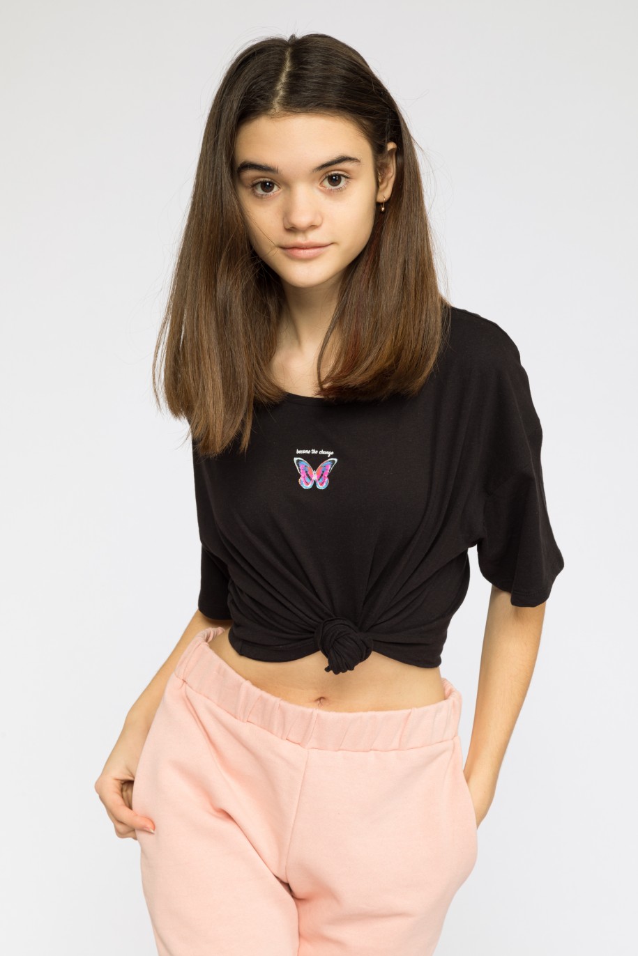 czarny t-shirt dla dziewczyny butterfly reporter young