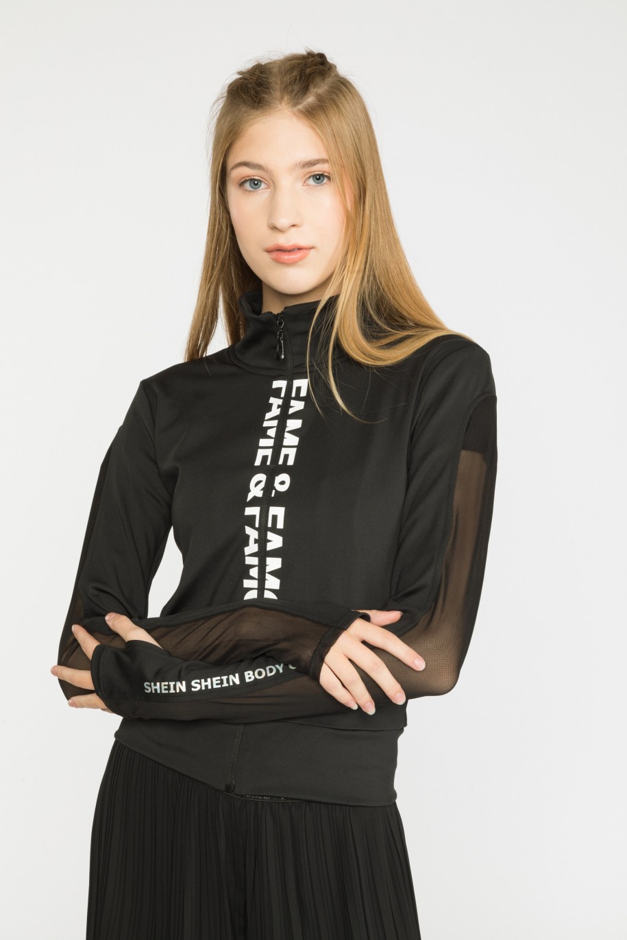 czarna sportowa bluza z przezroczystym rękawem dla dziewczyny reporter young