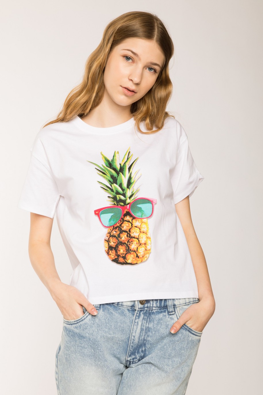 biały t-shirt dla dziewczyny ananas reporter young