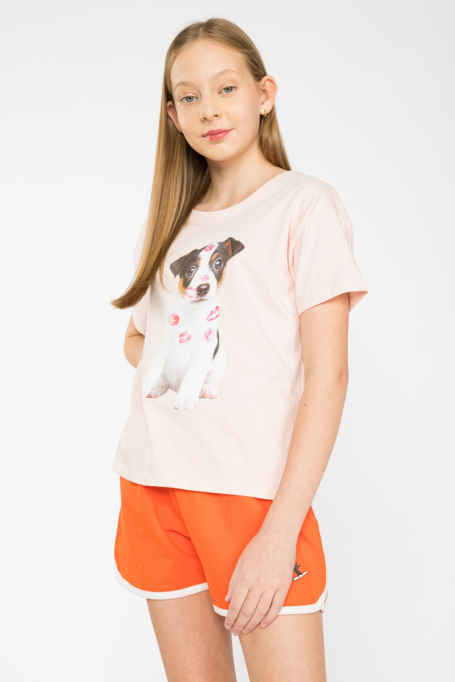 kremowy t-shirt dog kisses dla dziewczyny reporter young