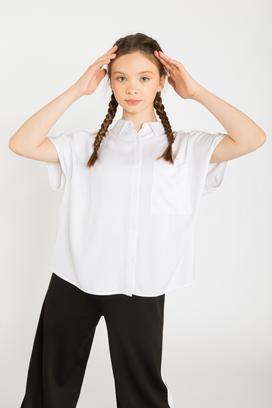 biała pudełkowa koszula z krótkim rękawem dla dziewczyny reporter young