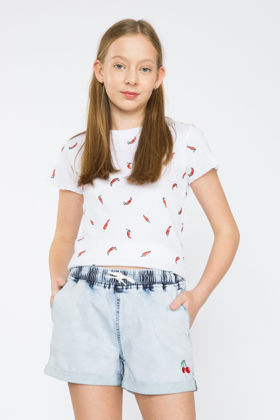 prążkowany biały t-shirt papryczka dla dziewczyny reporter young
