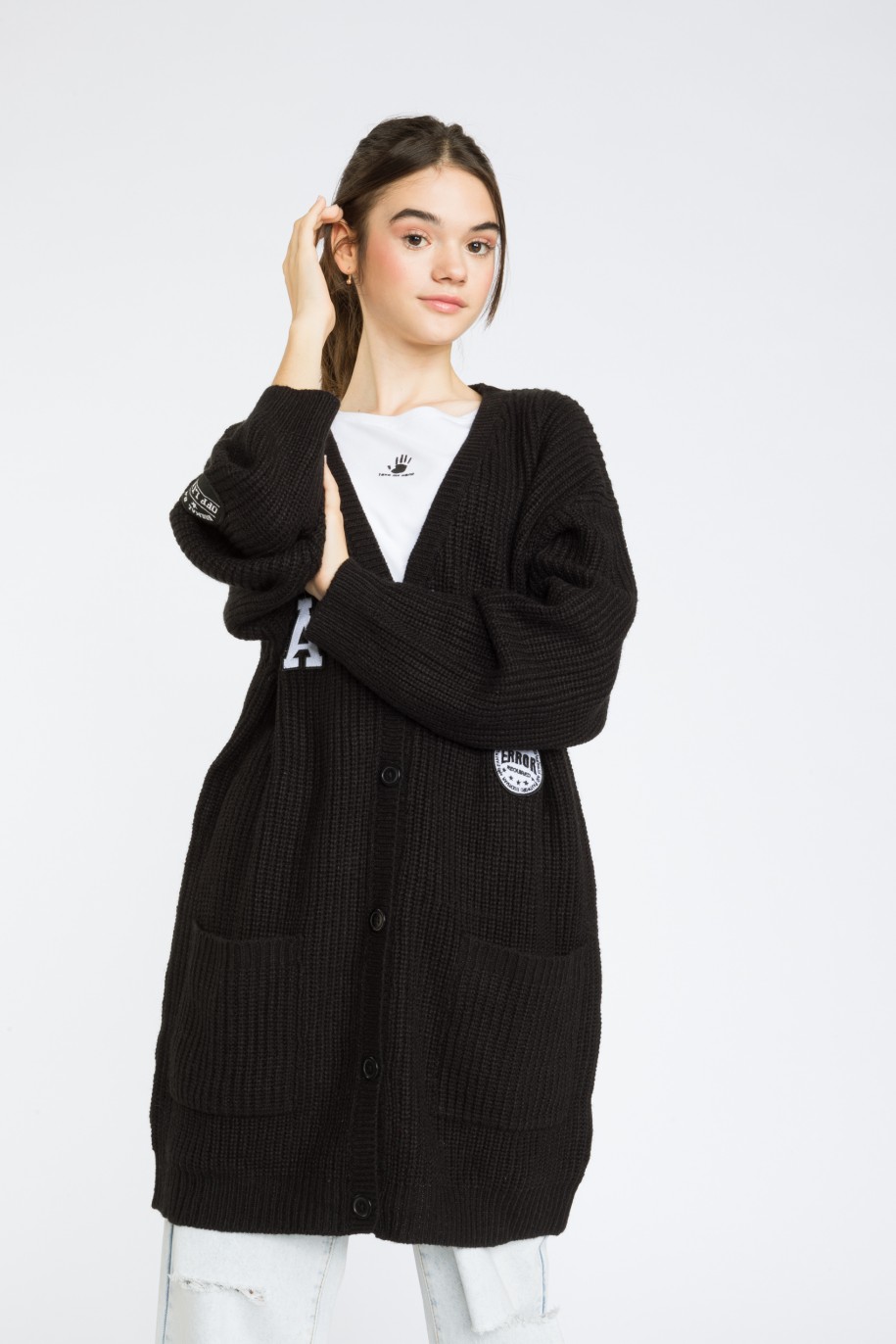 Czarny przedłużany sweter kardigan SCHOOL GIRL reporter young