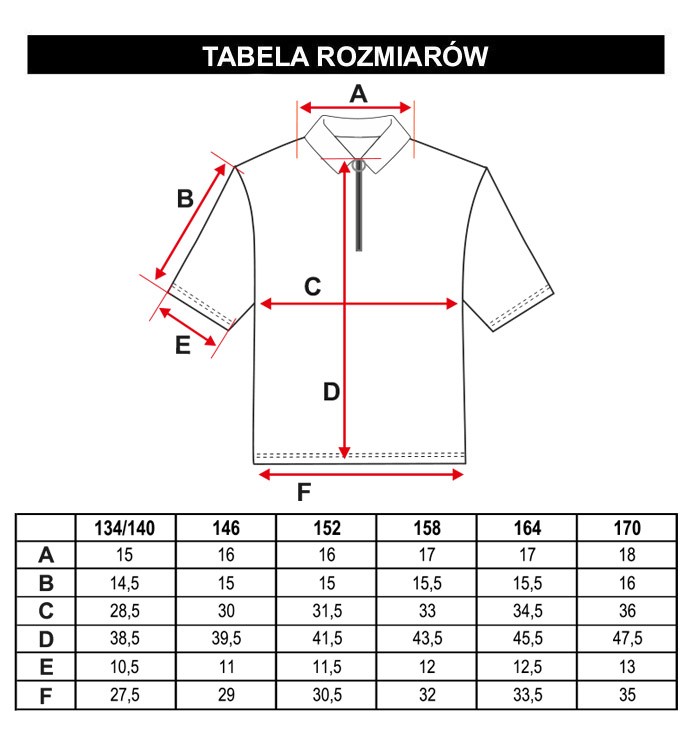 Tabela rozmiarów - Biała bluzka z suwakiem z krótkimi rękawami