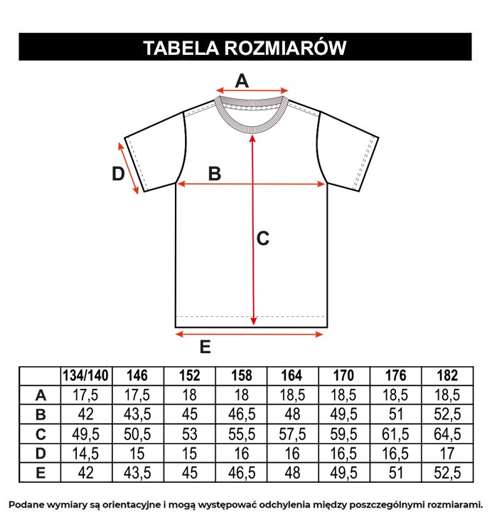 Tabela rozmiarów - Beżowy t-shirt z kolorowymi nadrukami z przodu