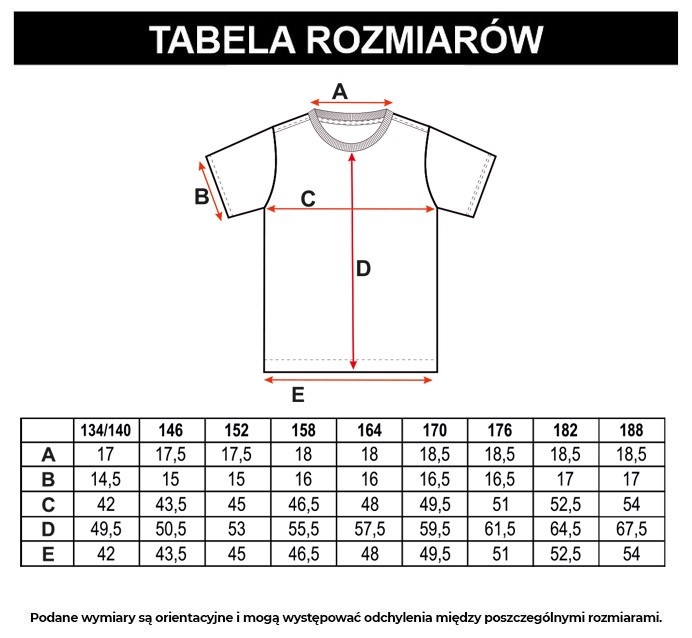 Tabela rozmiarów - Biały T-Shirt z nadrukiem z przodu