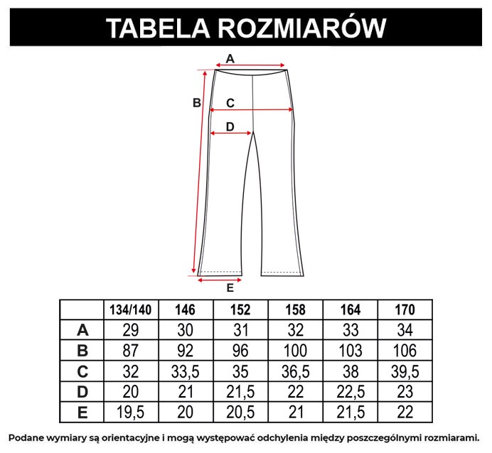 Tabela rozmiarów - Wzorzyste spodnie typu dzwony