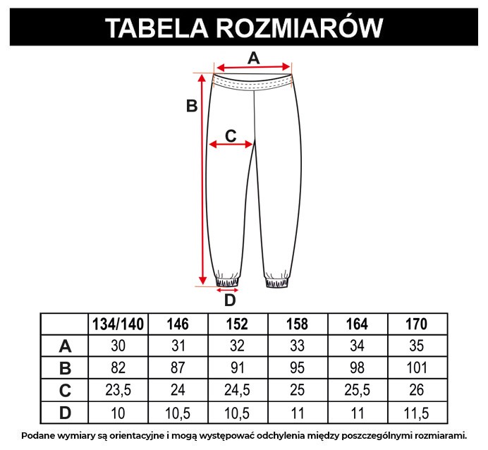 Tabela rozmiarów - Czarne spodnie dresowe z nadrukiem graffiti