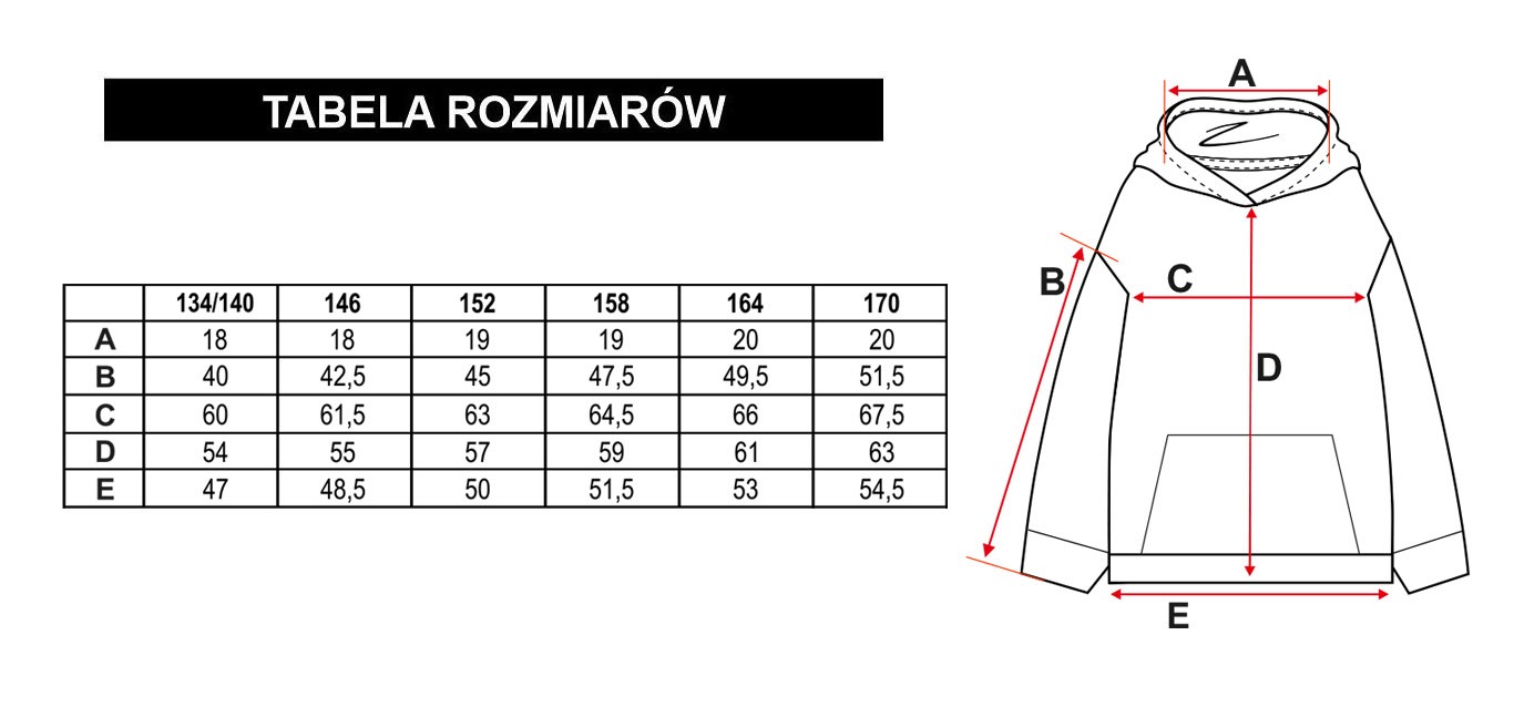 Tabela rozmiarów - Limonkowa bluza dresowa ovsersize z kapturem i nadrukiem