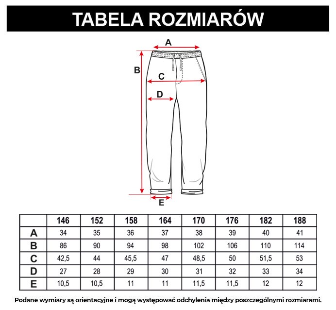 Tabela rozmiarów - Czarne spodnie dresowe z nadrukiem na nogawce