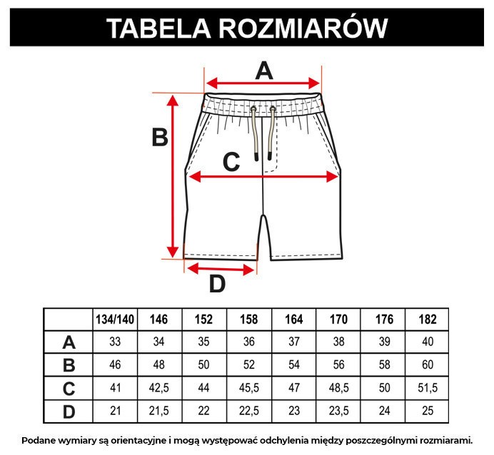 Tabela rozmiarów - Limonkowe krótkie spodenki dresowe