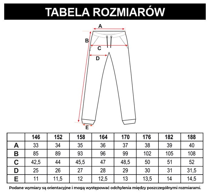 Tabela rozmiarów - Szare spodnie jeansowe jogger
