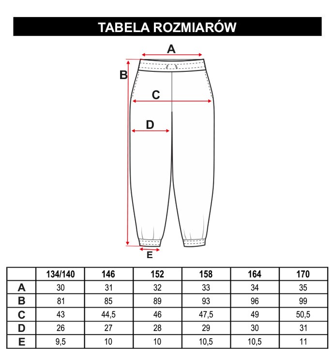Tabela rozmiarów - Zielone spodnie dresowe ze świątecznym nadrukiem