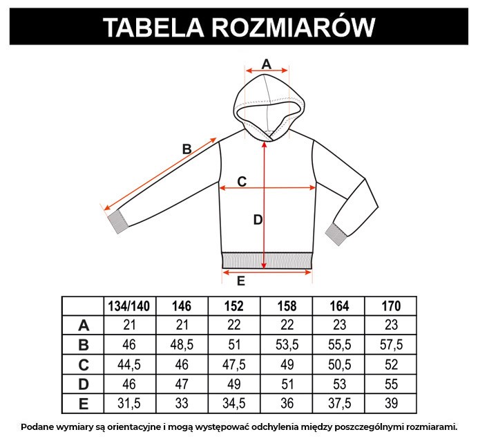 Tabela rozmiarów - Czarna bluza dresowa z połyskującym nadrukiem
