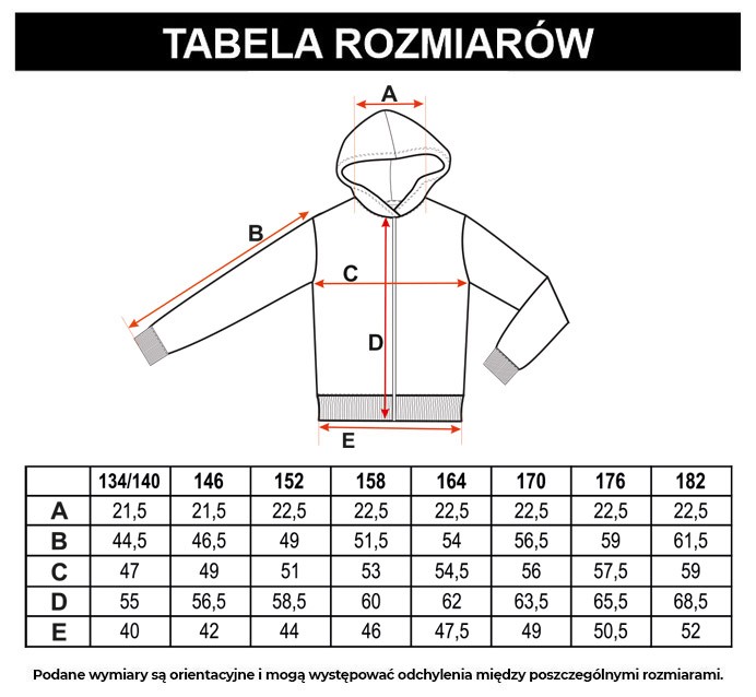 Tabela rozmiarów - Szara rozpinana bluza dresowa z kapturem i nadrukami
