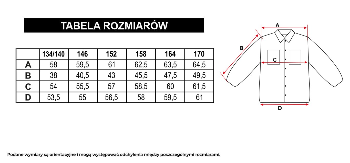 Tabela rozmiarów - Czarno-biała pikowana katana w kratę lekko ocieplana