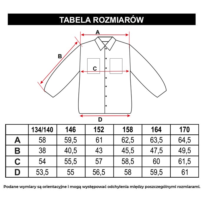 Tabela rozmiarów - Czarno-biała pikowana katana w kratę lekko ocieplana