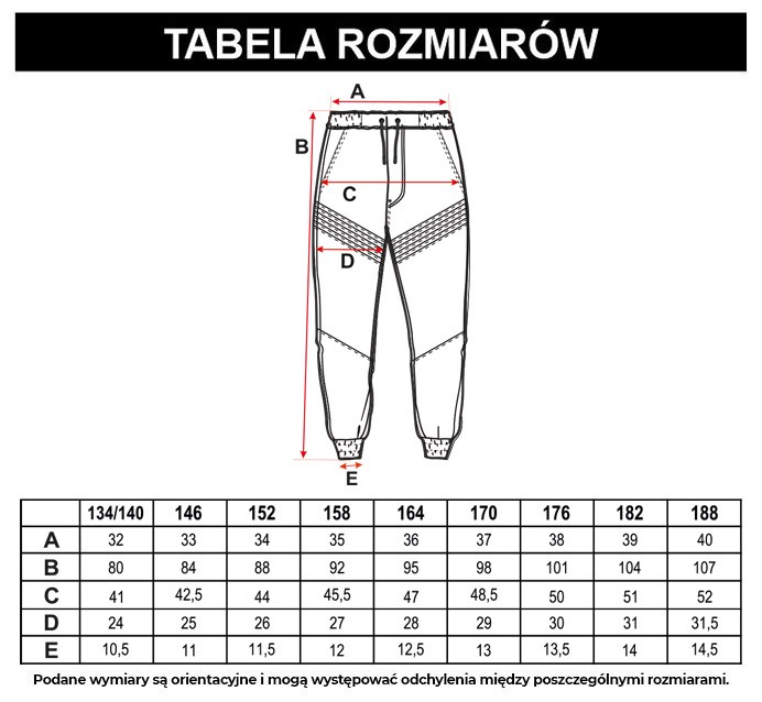 Tabela rozmiarów - Szare jeansowe spodnie JOGGER z przeszyciami