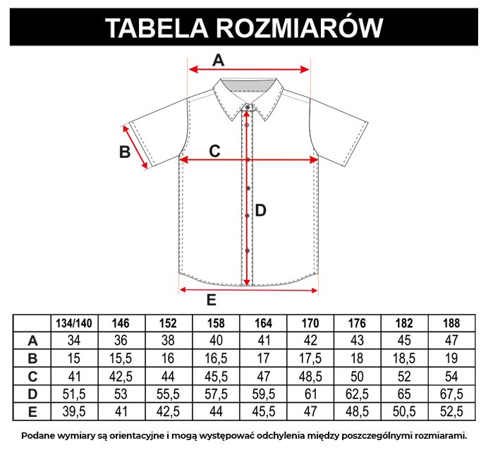 Tabela rozmiarów - Biała koszula z krótkim rękawem