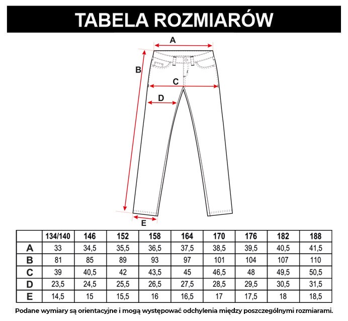 Tabela rozmiarów - Czarne spodnie o klasycznym kroju