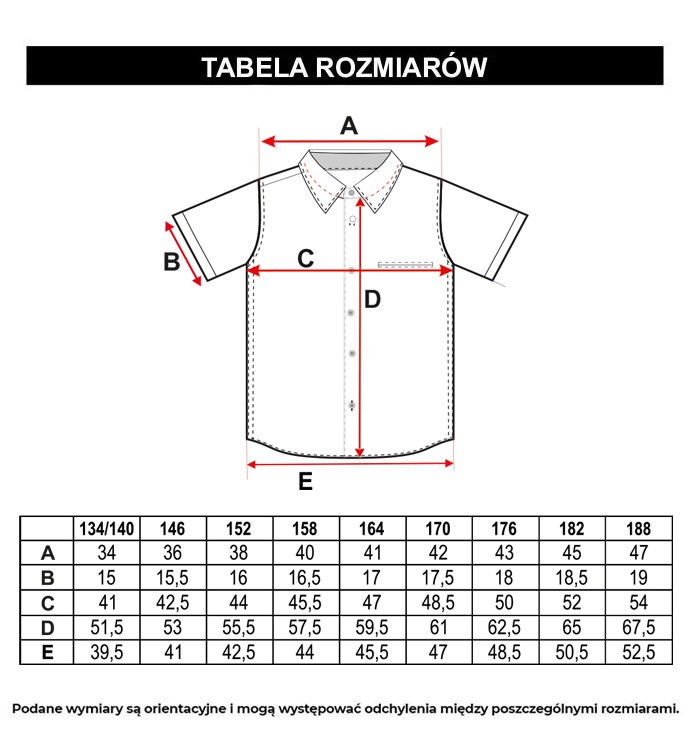 Tabela rozmiarów - Biała koszula o regularnym kroju z krótkim rękawem