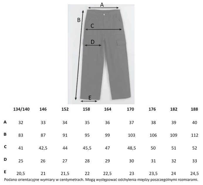 Tabela rozmiarów - Czarne spodnie bawełniane z przestrzennymi kieszeniami