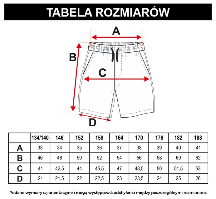 Tabela rozmiarów - Czarne krótkie dresowe spodenki z nadrukami