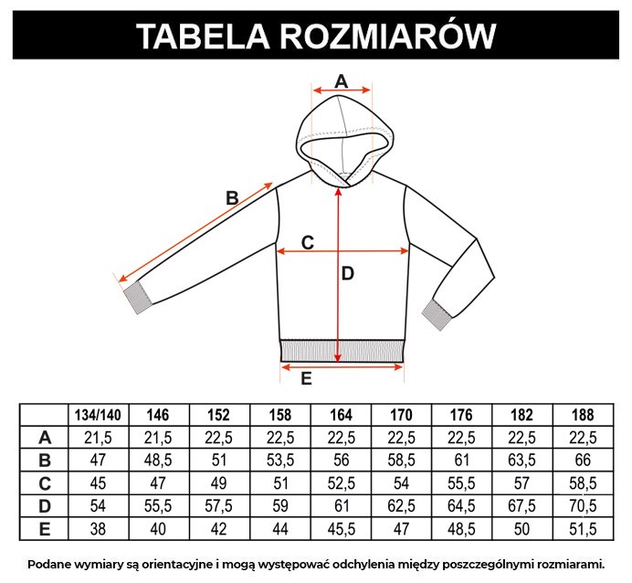 Tabela rozmiarów - Fioletowa bluza dresowa z kapturem i nadrukiem