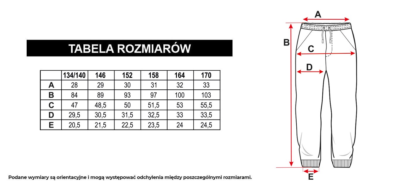 Tabela rozmiarów - Czarne szerokie spodnie typu parachute