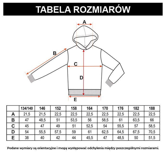 Tabela rozmiarów - Czarna bluza dresowa z kapturem i nadrukiem