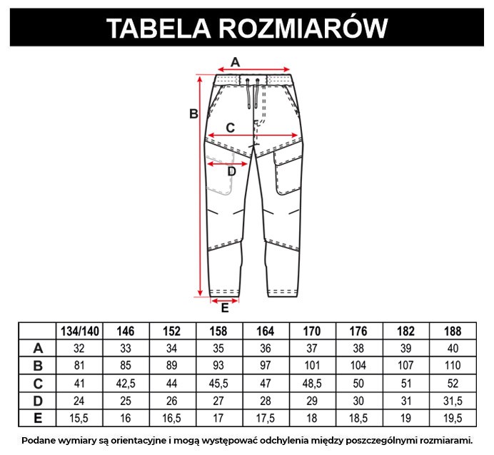 Tabela rozmiarów - Niebieskie marmurkowe jeansy typu joggery z kieszeniami