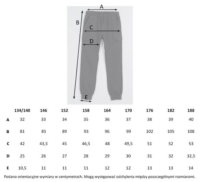 Tabela rozmiarów - Czarne spodnie typu joggery z modnymi klapami na nogawkach