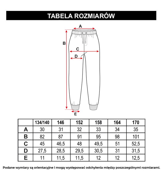 Tabela rozmiarów - Czarne spodnie dresowe z przestrzennymi kieszeniami