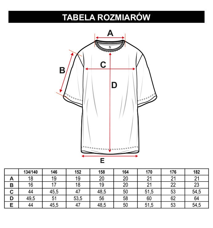 Tabela rozmiarów -  Fioletowy t-shirt z nadrukiem KLIK