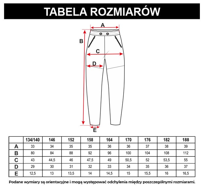 Tabela rozmiarów - Czarne spodnie dresowe z ozdobnym przeszyciem
