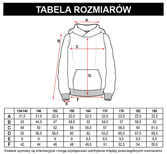 Tabela rozmiarów - Czarna bluza dresowa z kapturem z motywem szachownicy