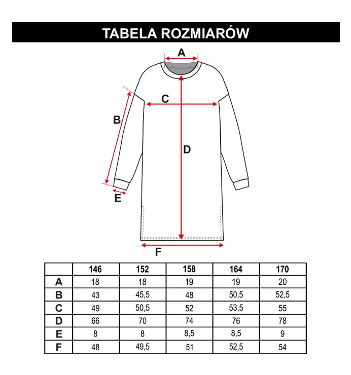 Tabela rozmiarów - Dresowa sukienka w czarno-białe pasy