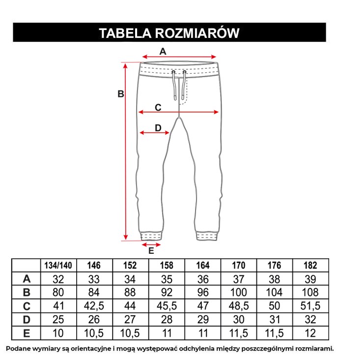 Tabela rozmiarów - Czarne spodnie dresowe z dzianiny prążkowanej