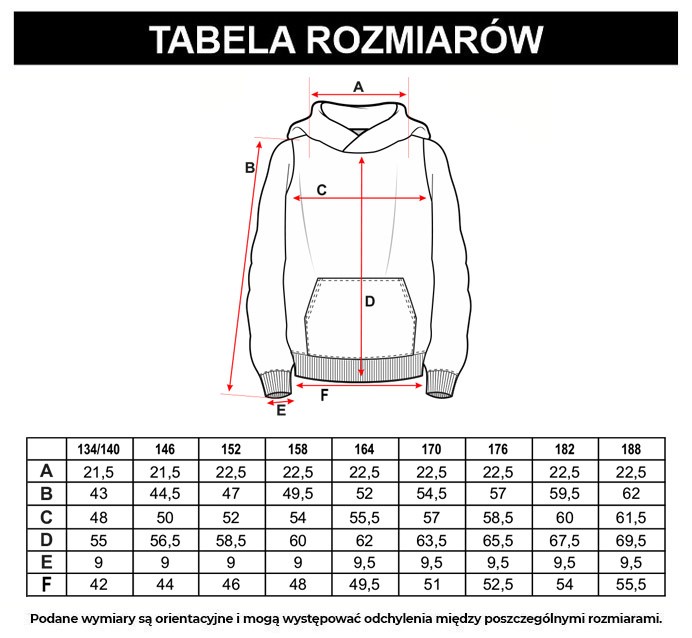 Tabela rozmiarów - Wielobarwna bluza dresowa z kapturem z nadrukami