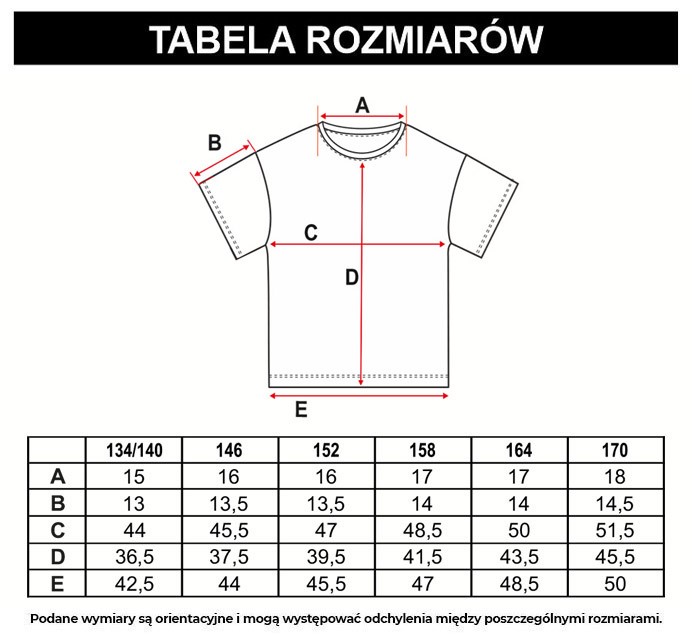 Tabela rozmiarów - Fioletowy T-shirt z ozdobnym nadrukiem