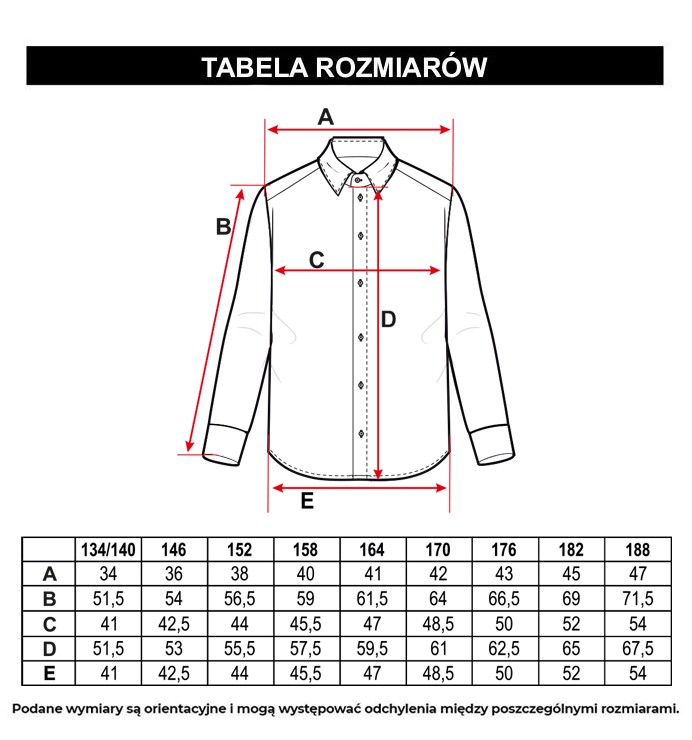 Tabela rozmiarów - Biała koszula o regularnym kroju z długim rękawem